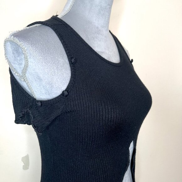 Sweater Knit Button Shirt Size Medium Short Sleeve Crop Top Cut Out Womens 90s S - Picture 5 of 9